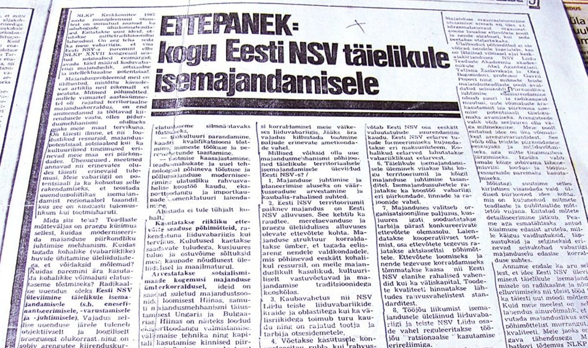 Kriitilisel hetkel võttis vastutuse Edasi   peatoimetaja Mart Kadastik ning nelja mehe IME ettepanekud ilmusid lehes 26. septembril 1987.