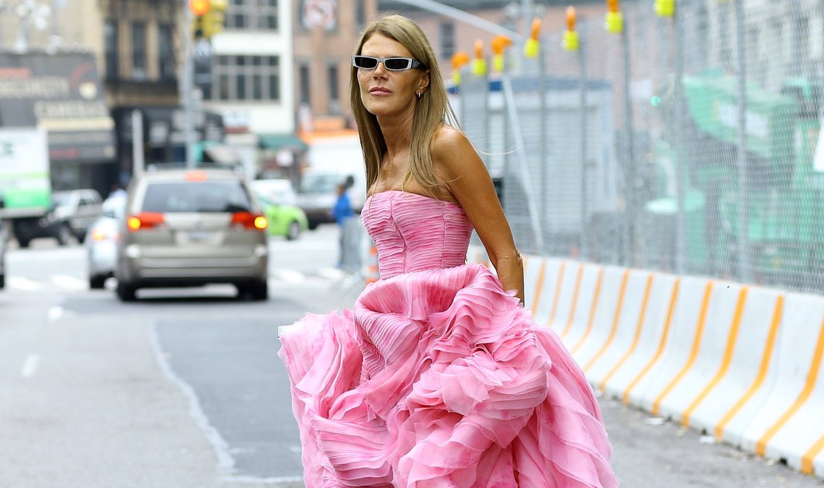 Itaalia moeajakirjanikust fashionista Anna Dello Russo (57) ei karda ei roosat šifoonipilve ega paljaid õlgu.
