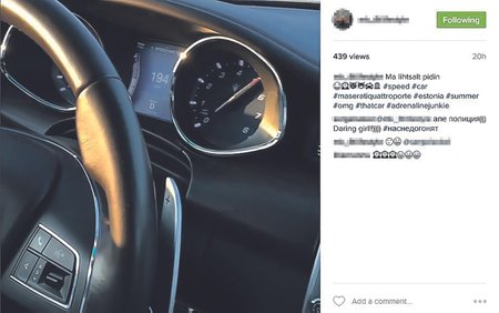 Maserati spidomeeter näitas Eesti Päevalehe käsutuses oleval videol veelgi rohkem kui Marlee Instagrami fotol.