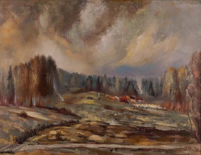 Juhan Püttsepp "Maastik karjaga" (1936, õli, lõuend, 71 x 93 cm). Alghind 7 800, haamrihind 30 200 eurot.