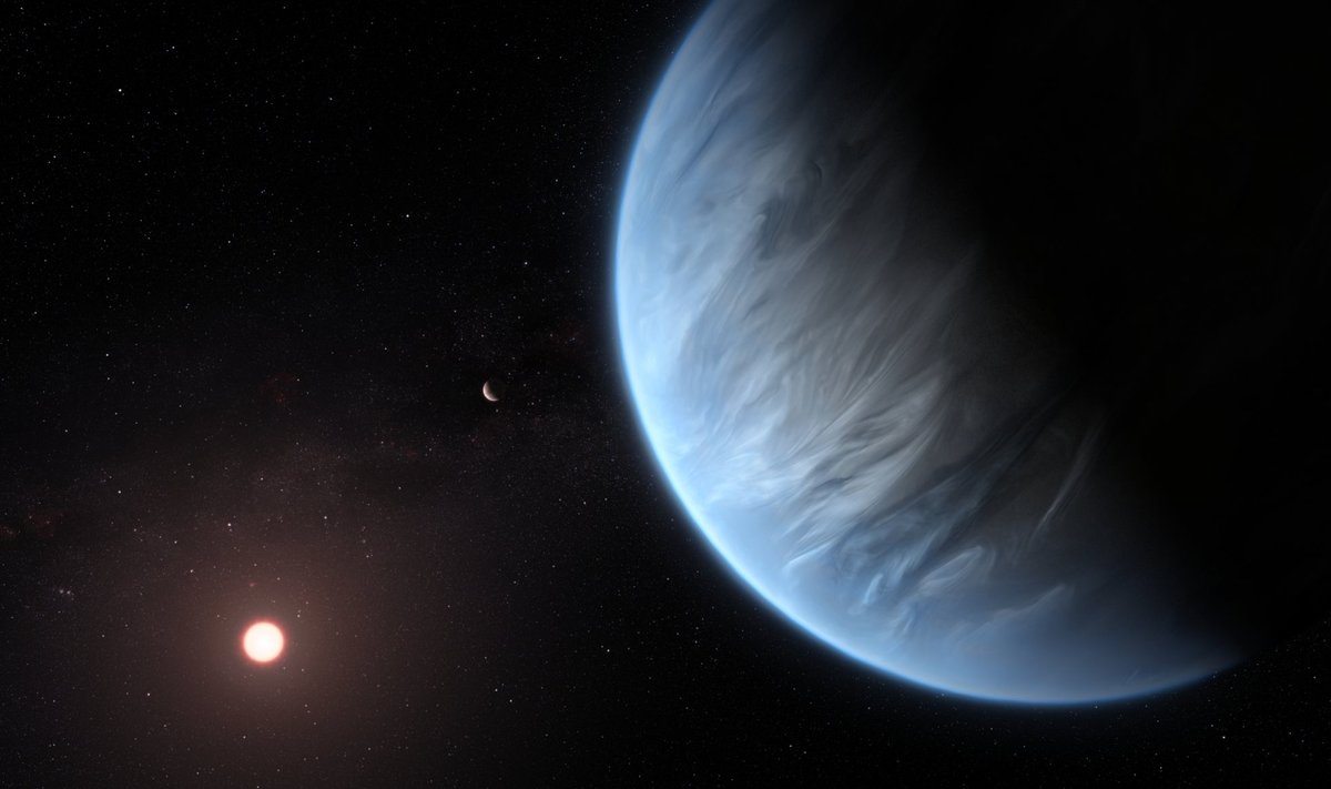 Planeet K2-18b, mille atmosfäärist leiti võimalikke märke mõne mereorganismi toodetud gaasist, tiirleb ümber oma punase kääbustähe.