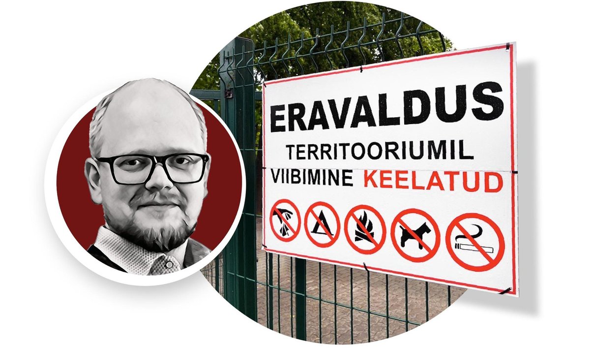 Alo Raun ja silt Kristiine gümnaasiumi aial