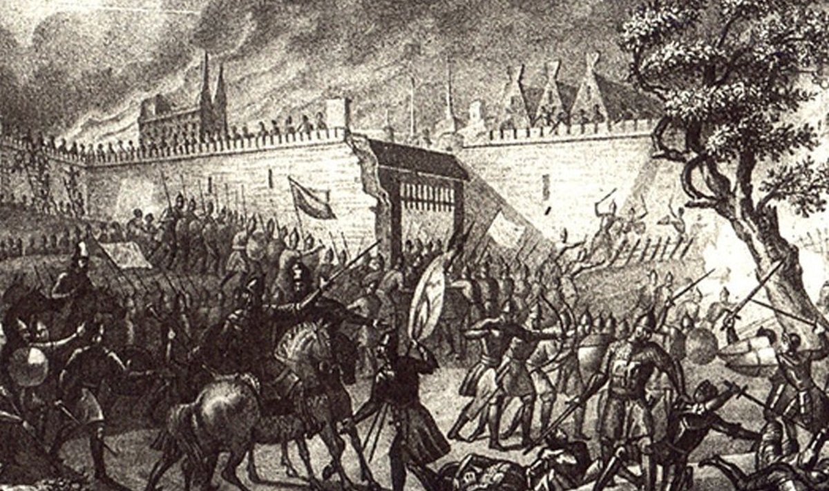 Narva piiramine aastal 1558. Kunstnik Boriss Tšorikovi gravüür XIX saj.