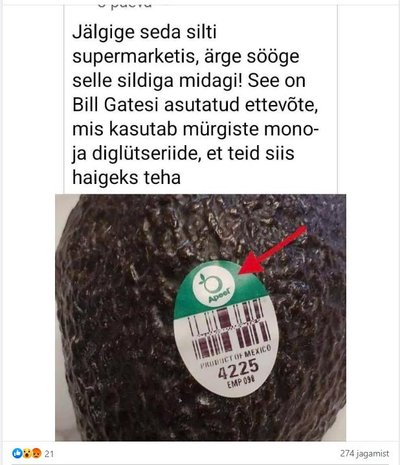 Kleebis avokaadodel aitab tootel värskena püsida. Postituses väidetu ei vasta tõele.