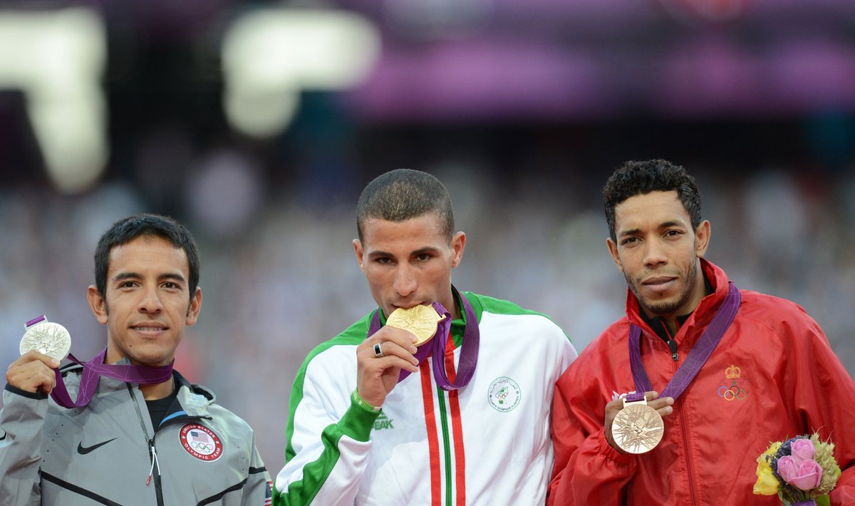 Londoni olümpia 1500 meetri jooksu medalikolmik: 1. Taofik Makhloufi (Alžeeria), 2. Leonel Manzano (USA), 3. Abdalaati Iguider (Maroko).