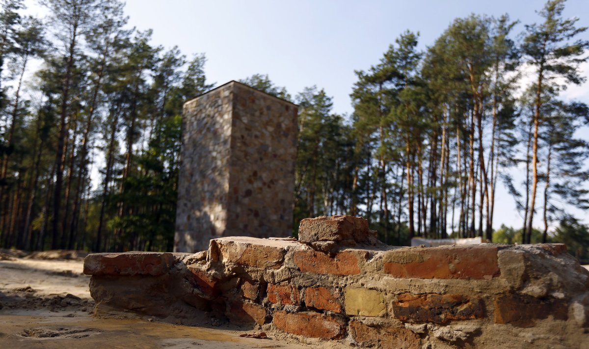 Recently uncovered bricks of a former gas chamber are seen inside the perimeter of a Nazi death camp in Sobibor