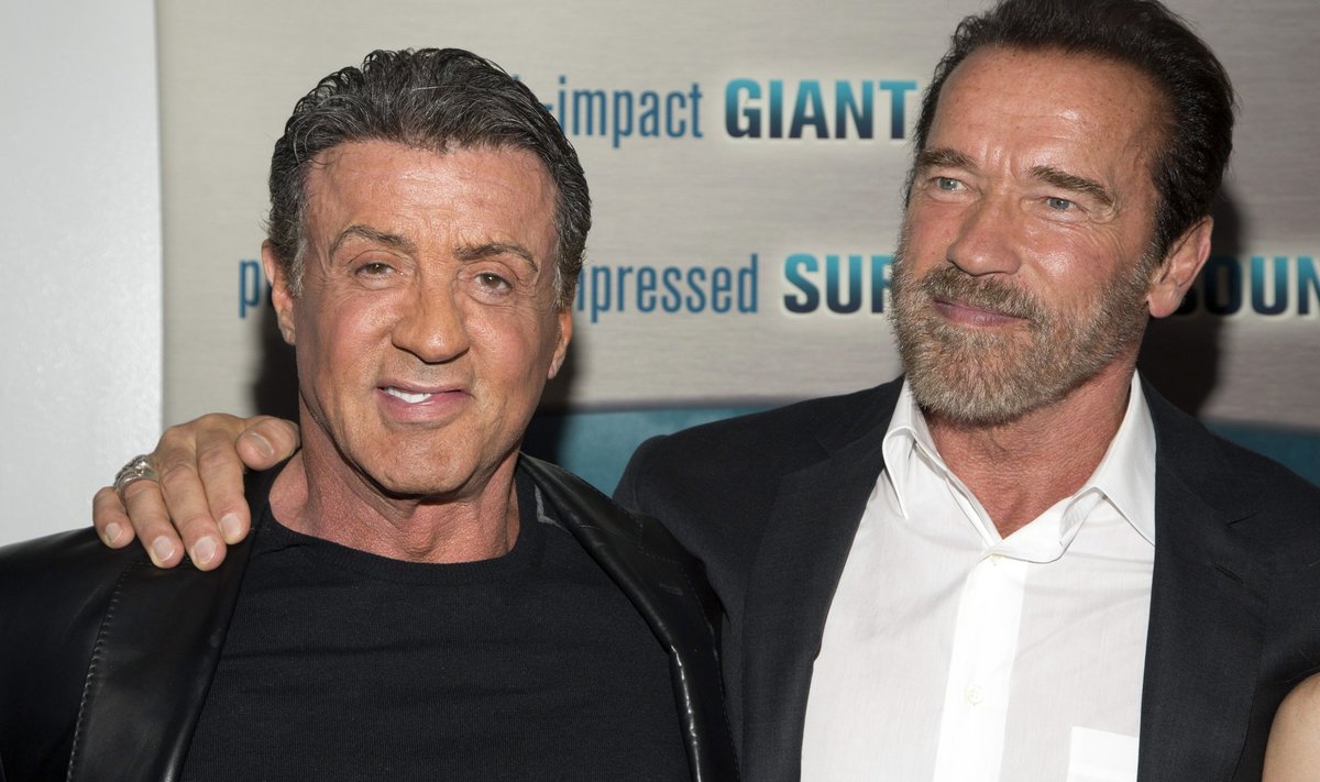Stallone and Schwarzenegger attend the premiere of "Escape Plan" in New York