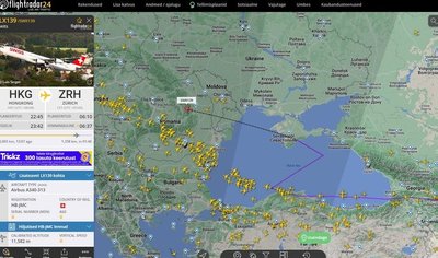 Flightradar24 näitas, et reisilennuk lendas üle Ukraina.