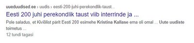 Kristina Kallase vanematest rääkiva Uute Uudiste loo osaline tekst. 