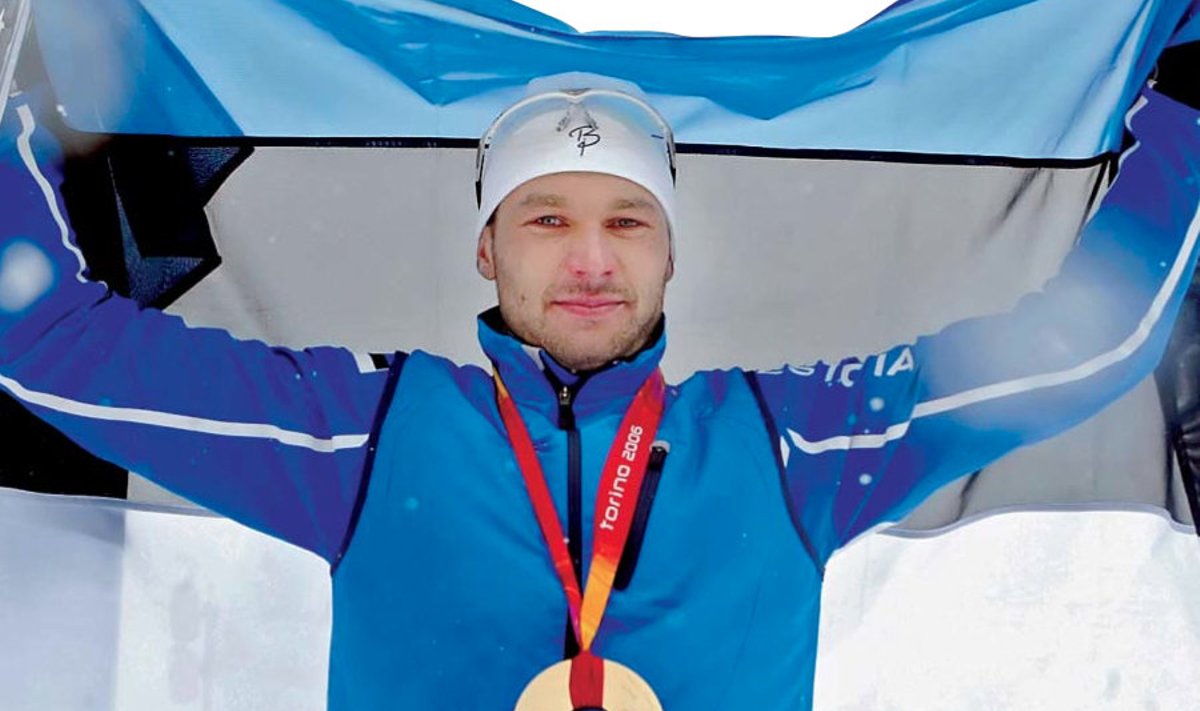 Torino 2006 – Andrus Veerpalu triumfeerib olümpiavõitjana.
Alumisel fotol on Andruse käes kuld ja hõbe Salt Lake City olümpialt.
