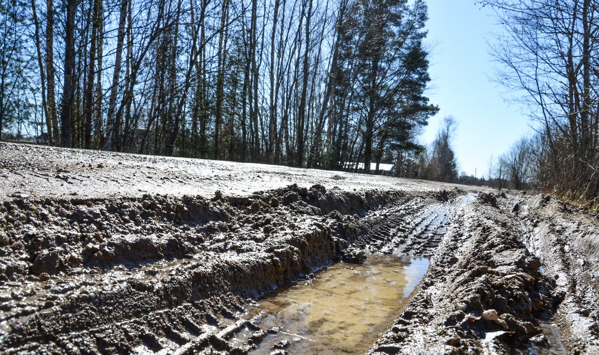 Märjal ajal on kruusateed mitmel pool Eestis läbimatud, kuid olukorra parandamiseks mõeldud raha eest ehitatakse hoopis laia maanteed Koselt Mäoni.