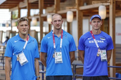 Eesti kümnevõistlejad (vasakult) Maicel Uibo, Karel Tilga ja Johannes Erm