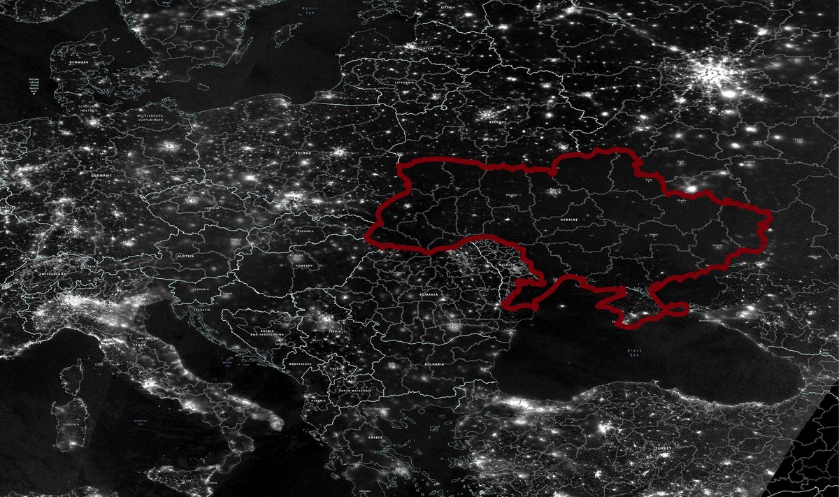 Satelliidipilt 23. novembri öisest Euroopast. Ukraina oli valdavalt valgustuseta.