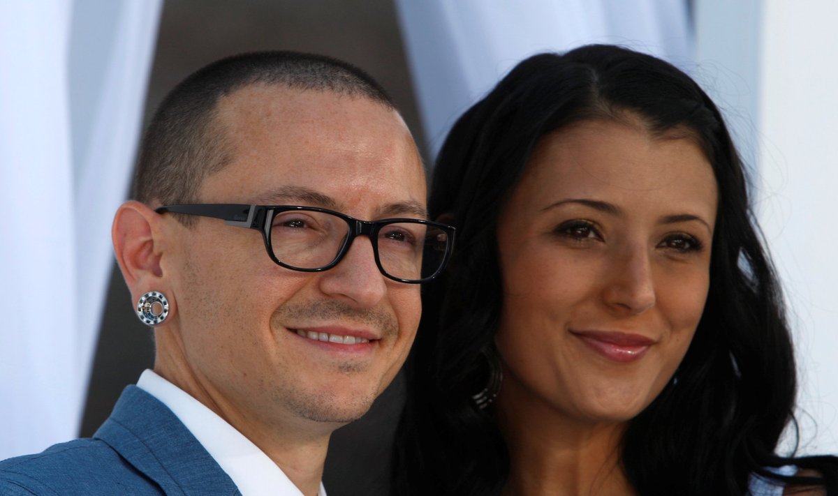 FILE PHOTO: Chester Bennington of Linkin Park and wife Talinda arrive at the 2012 Billboard Music Awards in Las Vegas