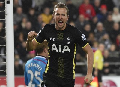 Tottenham Hotspur's Kane celebrates his goal against Swansea City during their English Premier League soccer match at the Liberty Stadium in Swansea