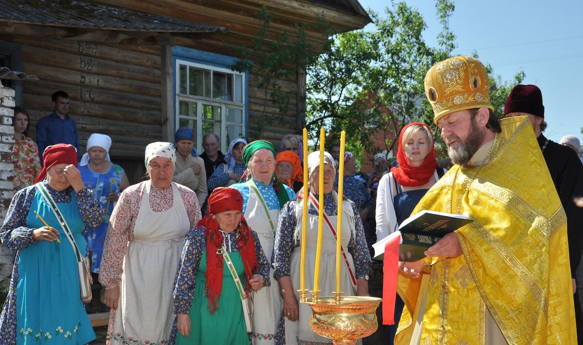 Prayer service at construction site of church in Buranovo village