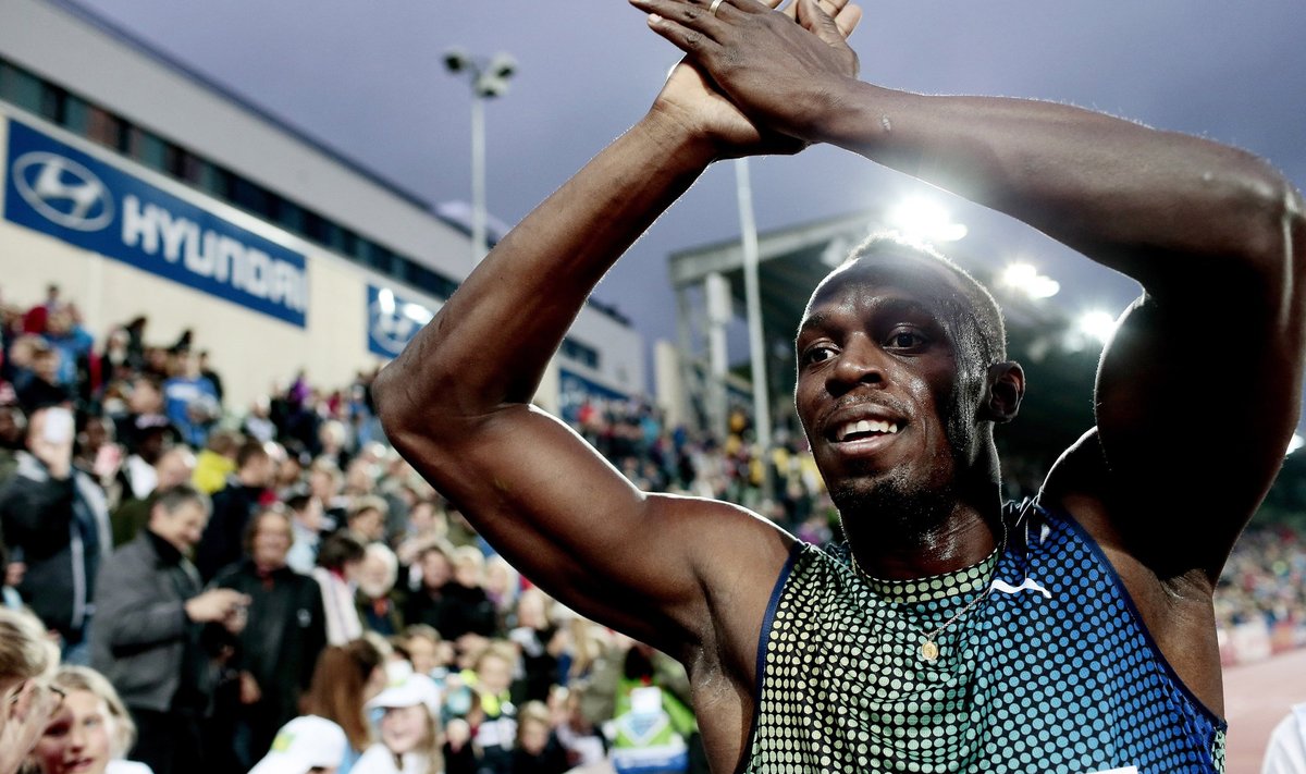 Usain Bolt of Jamaica celebrates after winning the men's 200m during the IAAF Diamond League athletics competition at the Bislett Stadium in Oslo