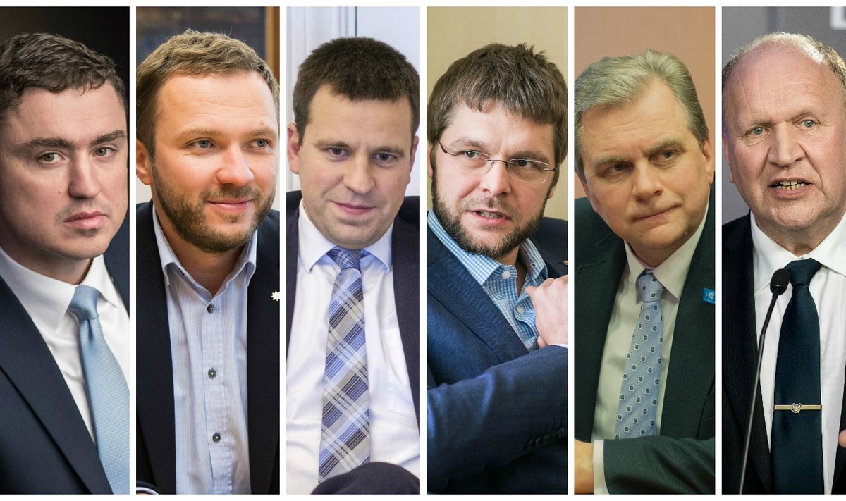 Taavi Rõivas, Margus Tsahkna, Jüri Ratas, Jevgeni Ossinovski, Andres Herkel ja Mart Helme