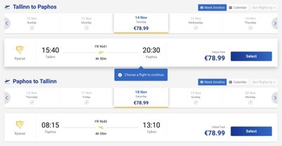 Kuvatõmmised Ryanairi kodulehelt