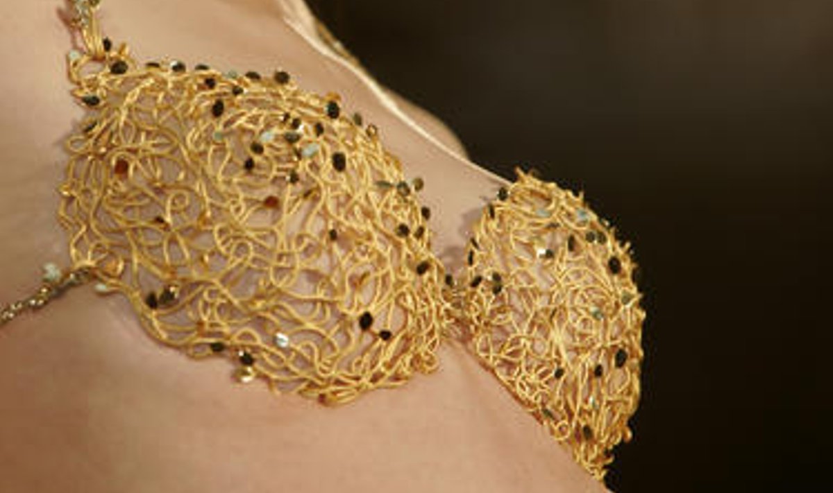 See pildil olev modell kannab disainer Zhou Ningxini loodud kuldset, ämblikuvõrgu sarnast rinnahoidjat. Kuld on ämblikuvõrgust siiski "kaalukam" -  see luksuslik rinnaehe kaalub ligi pool kilo ehk täpsemalt 458,66 grammi.