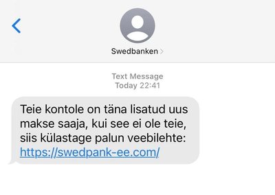 Swedbank не просит клиентов в SMS-сообщениях входить в интернет-банк или другим способом сообщать свои данные