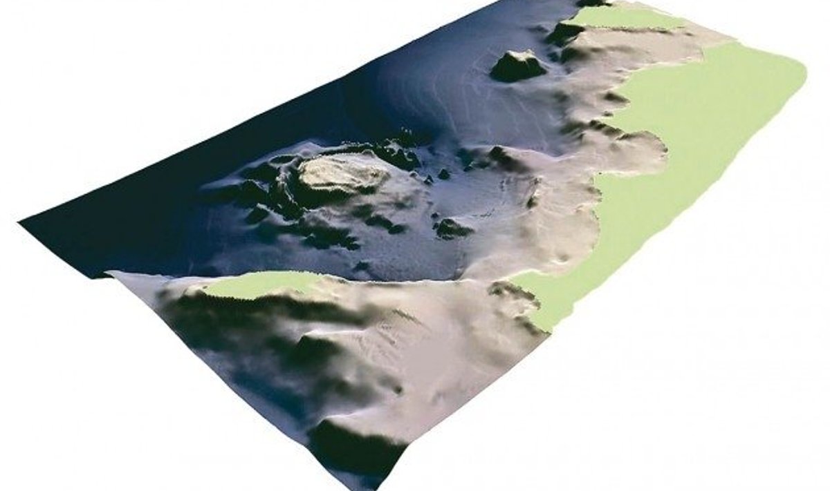 Osmussaarest kirdes paiknev Neugrundi meteoriidikraater on Eesti suurim (läbimõõt 20 kilomeetrit) ning vanim (535 miljonit aastat). Ühtlasi on ta ka kõige värskem avastus meteoriidikraatrite vallas, kraatri olemasolu tõestati alles 1998. aastal. Kraater on meteoriitset päritolu, kuid asub seismiliselt aktiivses piirkonnas. Tema läheduses paiknevad merepõhjas põnevad lõhed ja “seinad”, mis viitavad maakoore liikumisele. Just Osmussaare lähedal toimus 1976. aastal Eesti võimsaim maavärin. Foto: Eesti Geoloogiakeskus.