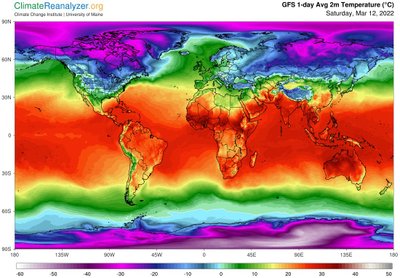 Maailma keskmine temperatuur 12.03.2022