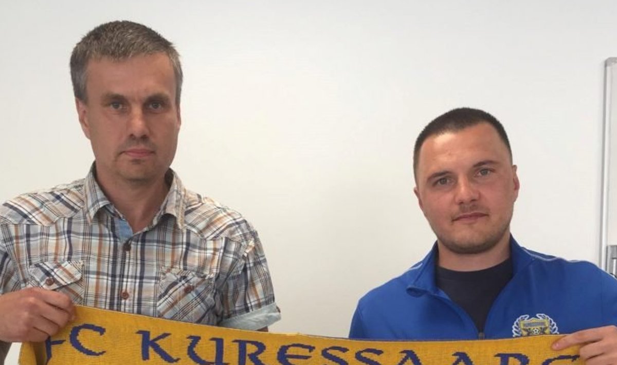 FC Kuressaare president Priit Penu ja uus peatreener Dmitrijs Kalašnikovs