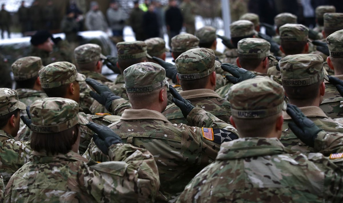 U.S. army soldiers attend an official welcoming ceremony for U.S. troops deployed to Poland as part of NATO build-up in Eastern Europe in Zagan