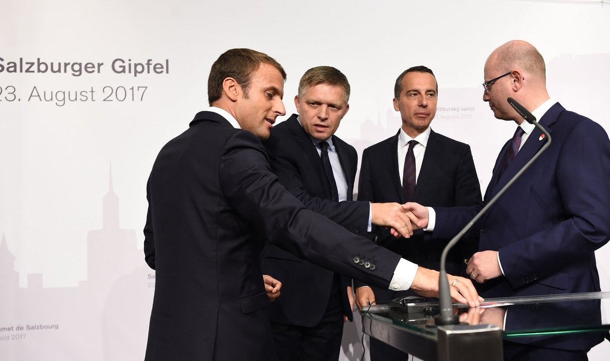 Üks kõigi, kõik ühe eest? Prantsuse, Slovakkia, Austria ja Tšehhi juhid (vasakult) Emmanuel Macron, Robert Fico, Christian Kern ja Bohuslav Sobotka kinnitasid kolmapäevasel tippkohtumisel üksmeelt.
