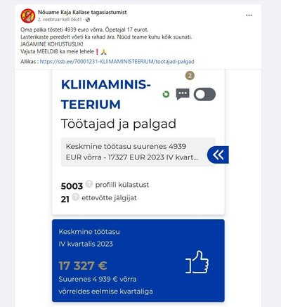 Facebook pages spread false information about the average salary of Ministry of Climate employees.