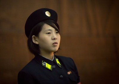 A Woman Guard In The Subway, Pyongyang, North Korea. Image shot 09/2012. Exact date unknown.
