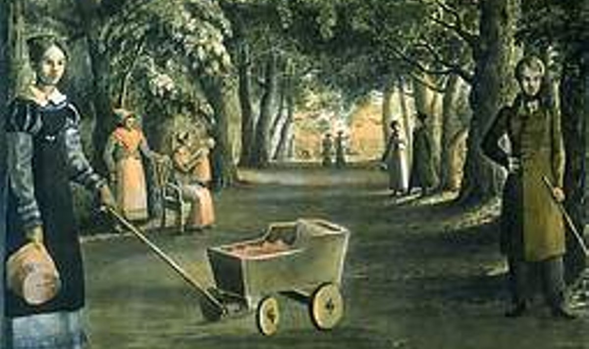 PEREKESKNE IDÜLL: “Põlula mõisa pargis”. John Frederik von La Trobe’i akvarell, 1825. Repro raamatust ”eesti pargid”