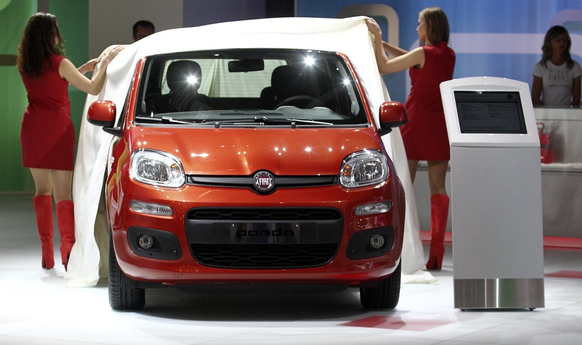Models at the Fiat exhibition booth unveil a new Fiat Panda during the International Motor Show (IAA) in Frankfurt