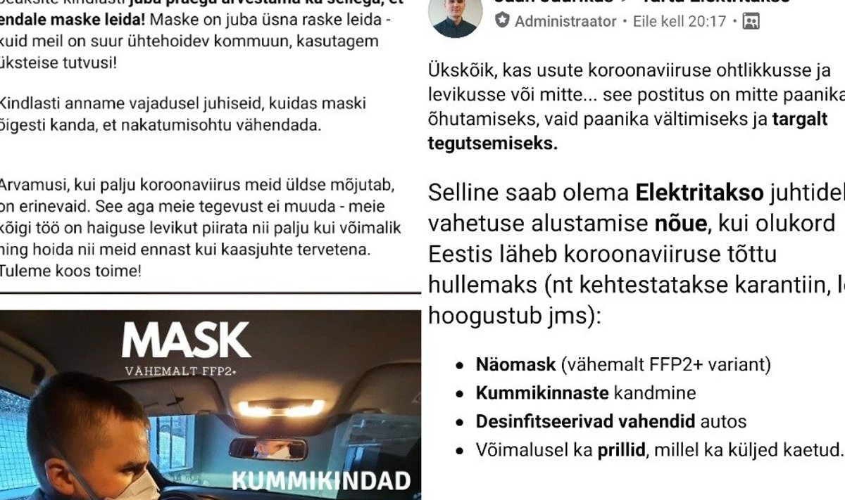 Jaan Juurikas facebook'i grupis Elektritakso töötajaid teavitamas.