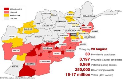 Talibani kontrollitud alad Afganistanis 2009. aasta seisuga. https://news.bbc.co.uk
