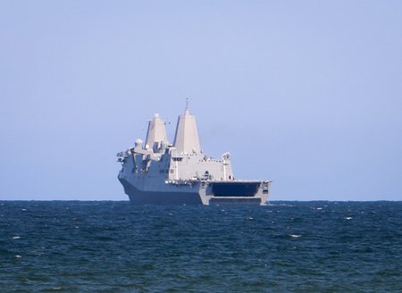 Baltops, 2015. Fotol on USA Sõjalaev San Antonio, mis osales õppustel Baltops 2015