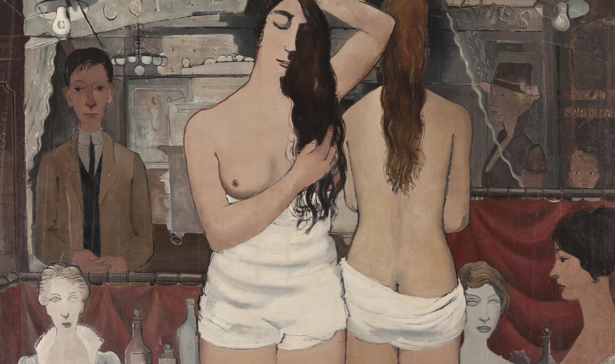 MÜSTILISED NAISED (JA ÜKS MEES): Paul Delvaux (1897–1994) „Soengud naistele”, 1933. Kuni 12. märtsini on Kumu suures saalis avatud näitus „Paul Delvaux. Unest ärkaja“.
