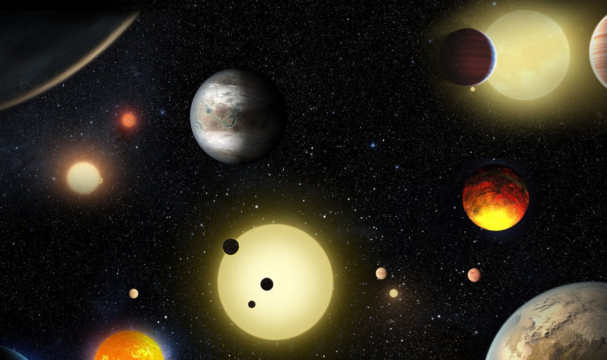 Rühm erinevaid Kepleri teleskoobi avastatud planeete kunstniku kujutluses. 
