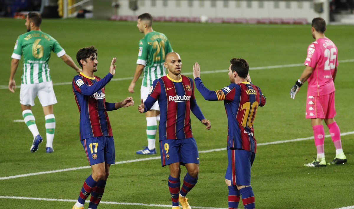 Vasakult: Fransisco Trincao, Martin Braithwaite ja Lionel Messi