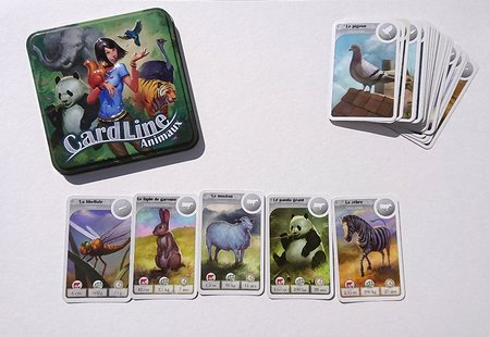 "CARDLINE: ANIMALS": Loomad tuleb ritta seada pikkuse, kaalu või eluea järgi. Pildil on prantsuskeelne variant, aga selles mängus pole keel kuigi oluline.