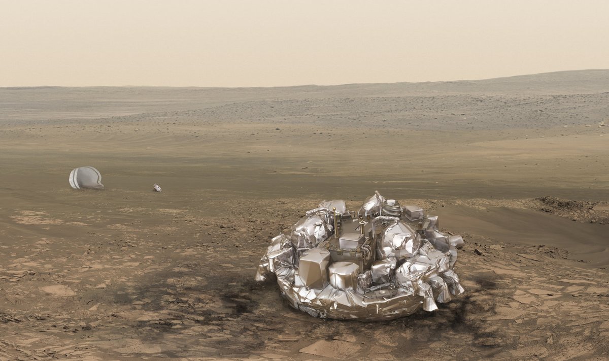 Schiaparelli (kunstniku kujutatuna) Marsi pinnal.
