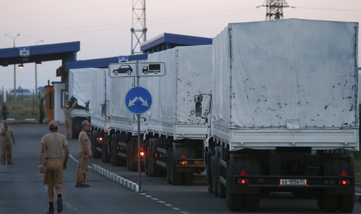 Russian convoy carrying humanitarian aid for Ukraine enters border crossing point Donetsk for customs control, in Russia's Rostov Region