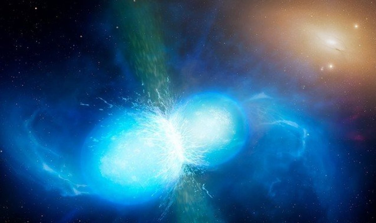 Foto: Gravitatsioonilaineid ehk aegruumi enda võbelusi otsivad astronoomid teatasid, et tabasid esimest korda ühinemast kaks neutrontähte. Autor/allikas: ESO