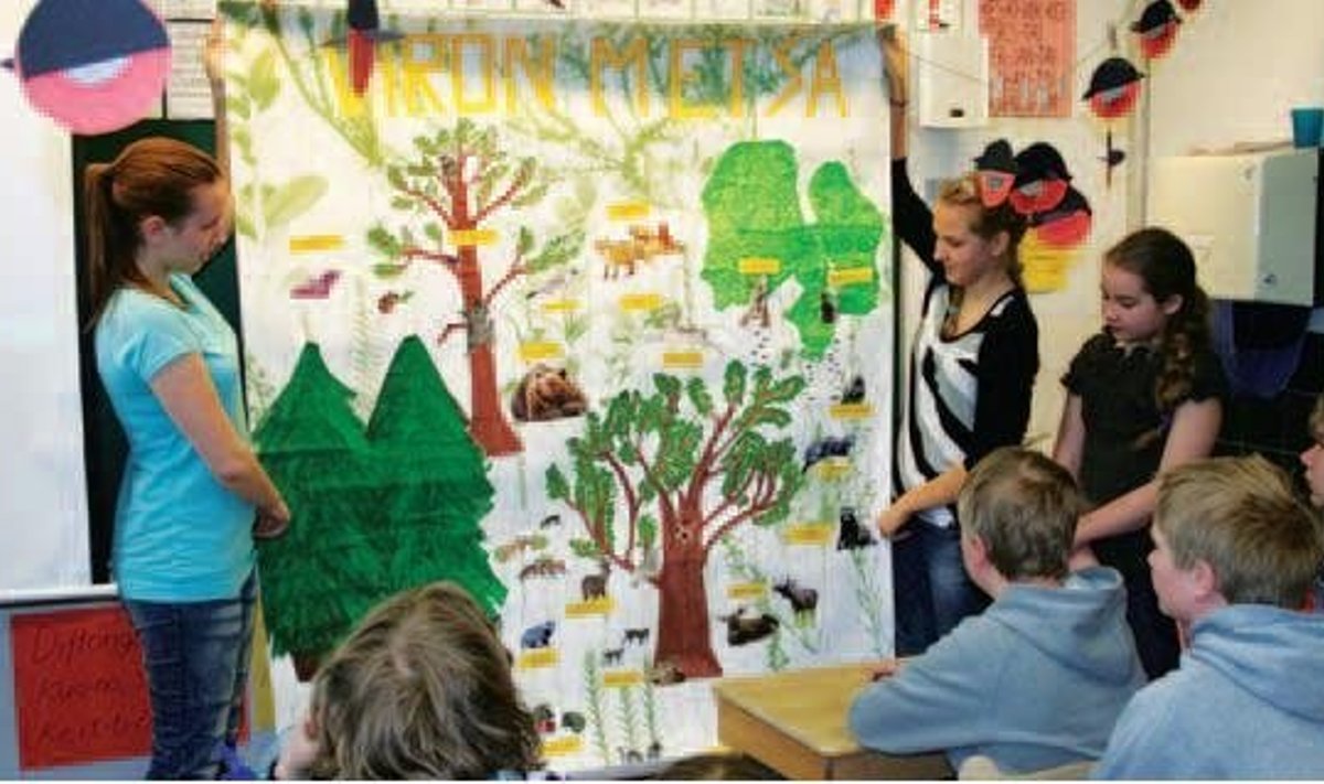 Soome lastele jäi kingituseks plakat Eesti metsaasukatest. Foto: erakogu