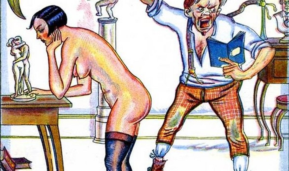 MENUKIRJANIK LOOMEPALANGUS: Gori karikatuur “Kirjaniku abikaasa” raamatust “Knock out” (1928).