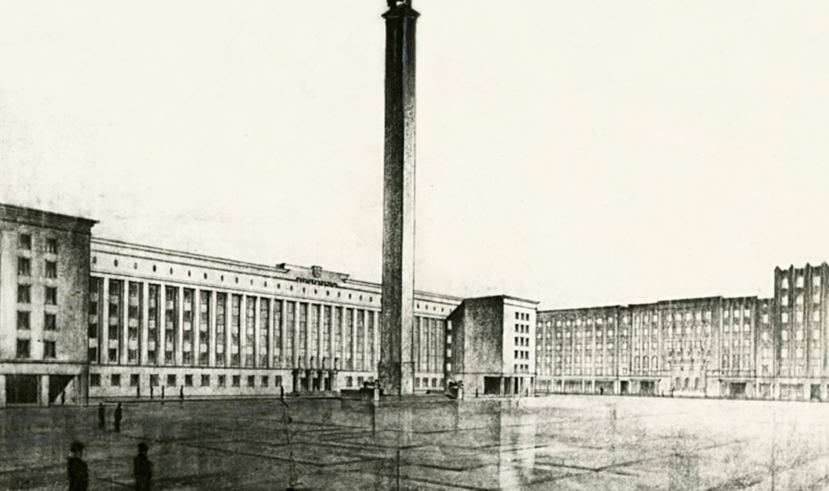 1937. aastal toimunud konkursil võitis I auhinna arhitektide Alar Kotli ja Ernst Kesa võistlustöö – kirikuhoone asemel kuuekorruseline ilmatu lai kohtupalee ja selle ees 67 meetrit kõrge samba otsas ratsamonument.