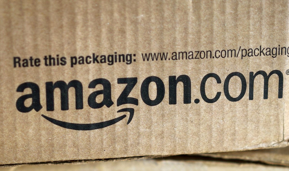 A just-delivered Amazon box is seen on a counter in Golden, Colorado