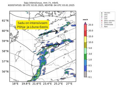 Intensiivne lumesadu liigub 3. jaanuari öösel ja päeval üle maa läänest itta, kohati tuiskab.