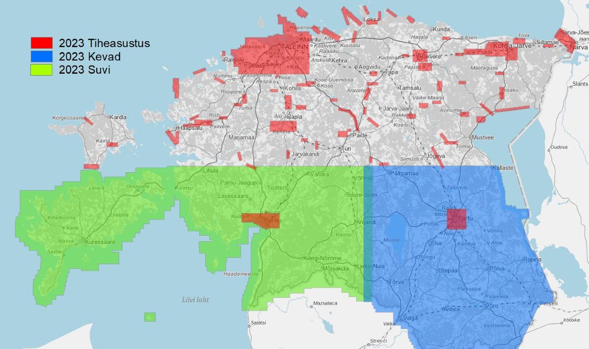 Maa-ameti 2023. aasta lennualade kaart osutab, et tänavuse tööpõllu raskuskese jääb Pärnumaale ja Lõuna-Eestisse.
